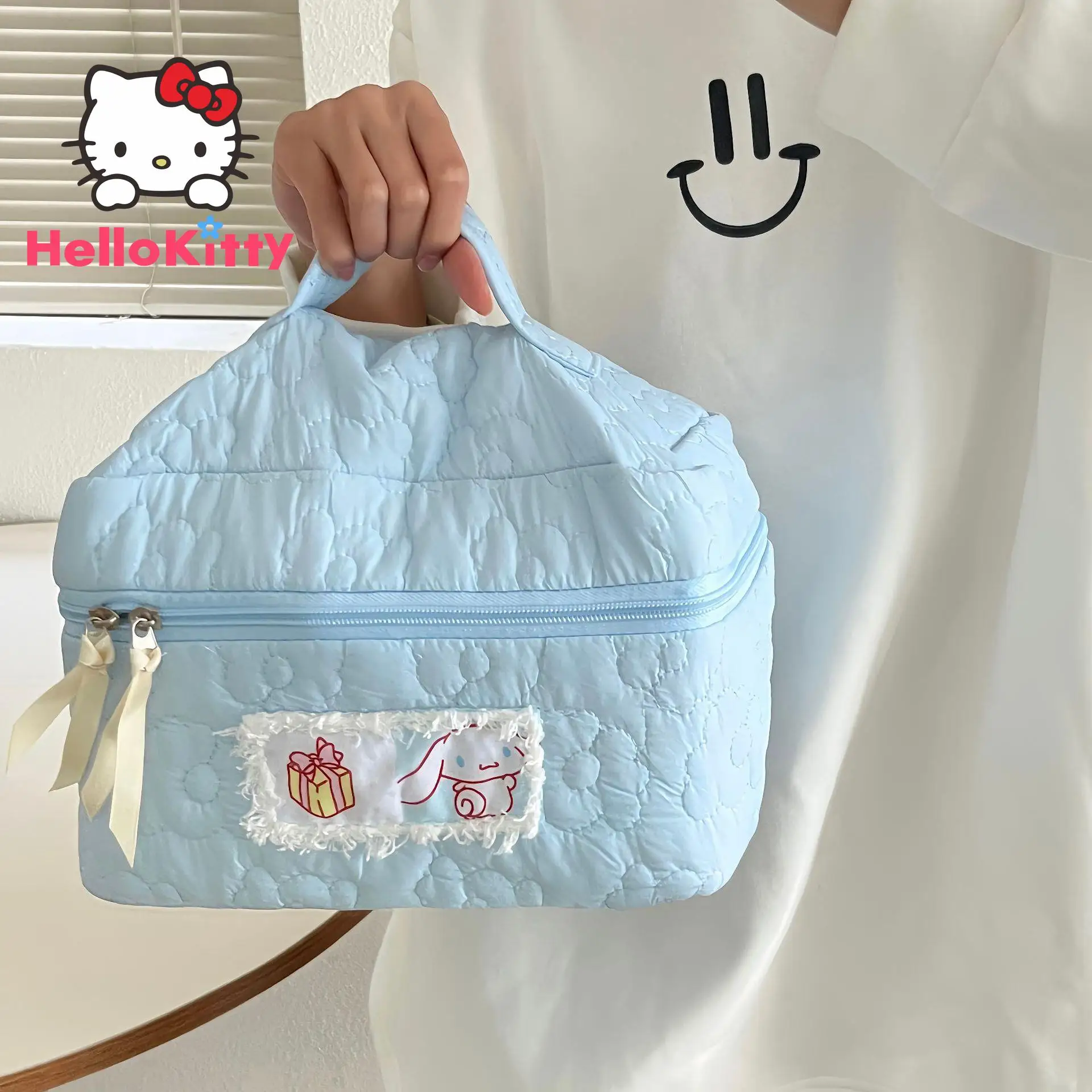 Sanrio Kawaii Hello Kitty My Melody Cinnamoroll Cosmetic Bags Girly Large Capacity Portable Travel Makeup Storage Toiletry Bag