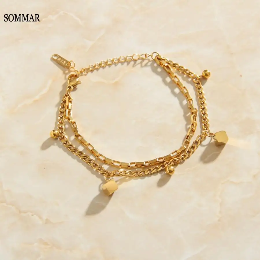 SOMMAR summer style Gold Plated women's bracelet for women Double layer Bafang Finance Bracelet erkek bileklik jewelry display