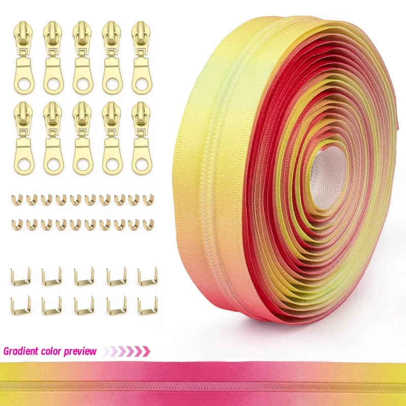 لا. 5 حزمة رمز نايلون ملون 4.5 متر بسحاب 10 رأس سحاب مناسبة للخياطة المنزلية وسحاب بديل DIY