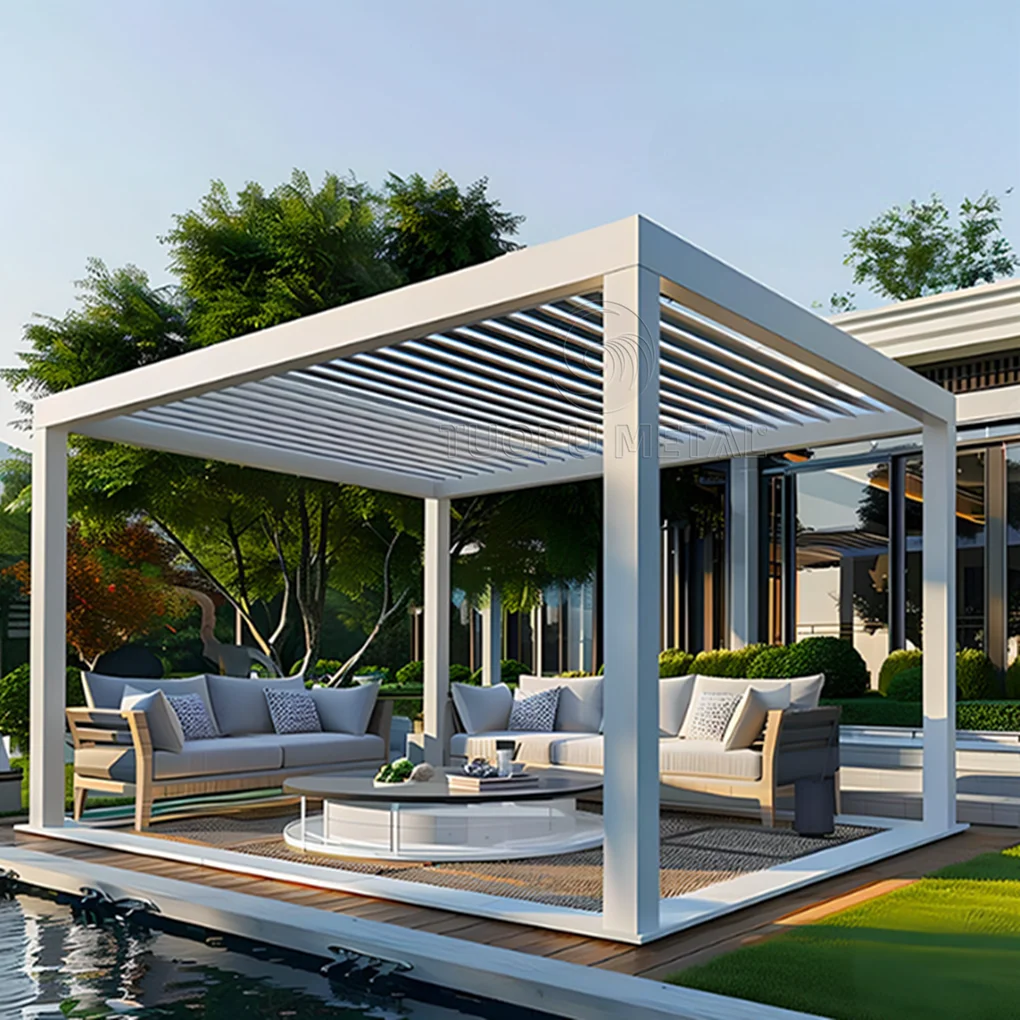 Hot Sale Automatic Aluminum Pergola Motorized Louvered Waterproof Roof with Wind Sensor Garden Patio Deck Carport Shade Custom