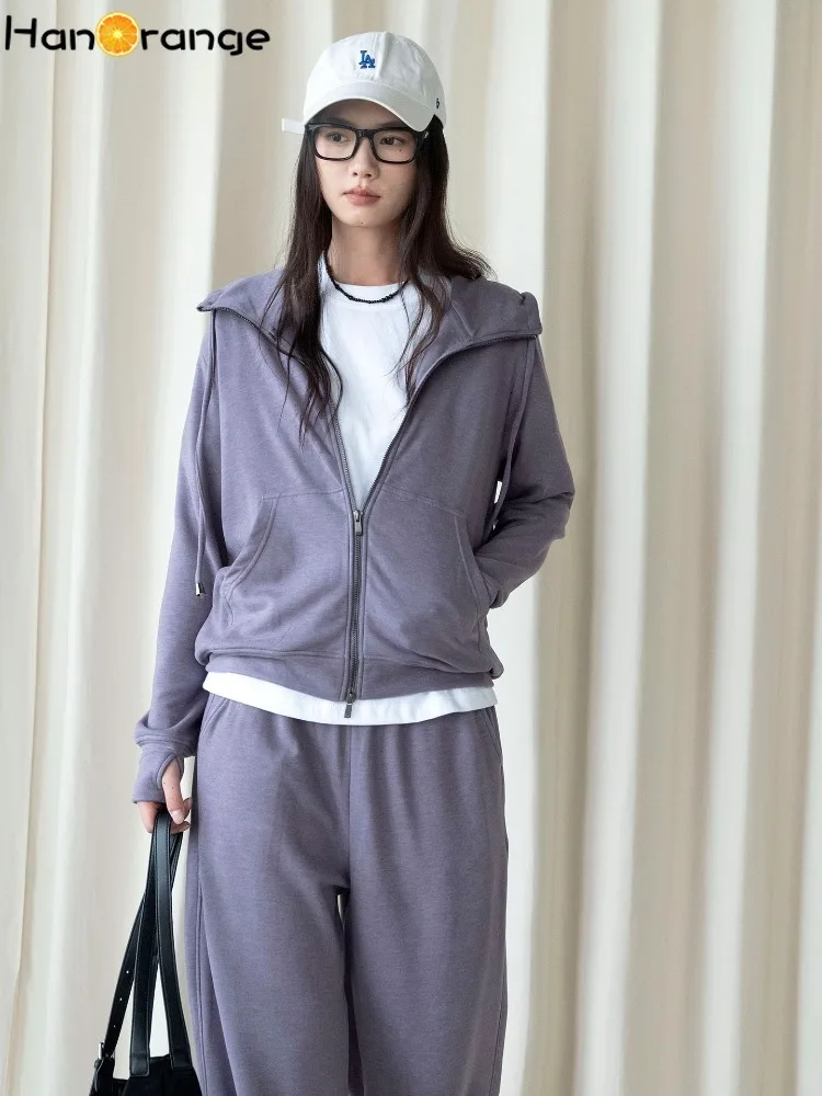 Athflow Style 2 Piece Outfit Women Solid Drawstring Zip Hoodie + Loose Straight Sweatpants Casual Tracksuit Set