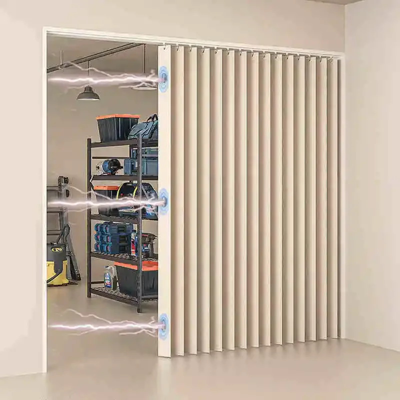 Folding Curtains Natural Blackout Pleated Curtains with Hooks for Way, Accordion Style Closet Curtains
