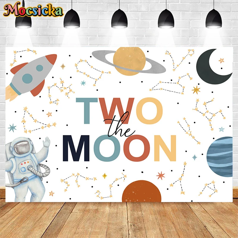 Mocsicka 1st Happy Birthday Photography Background Astronaut Rocket Backdrop Banner Planet Galaxy Boy Birthday Party Photo Booth