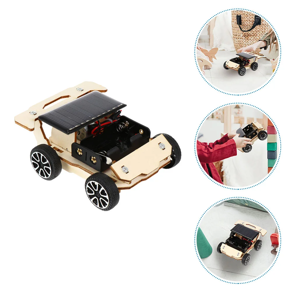 

3 Sets Small Solar Electric Vehicle Pupils Kit Automotive 1100X900X400CM Wooden Powered Car Model DIY Science Project