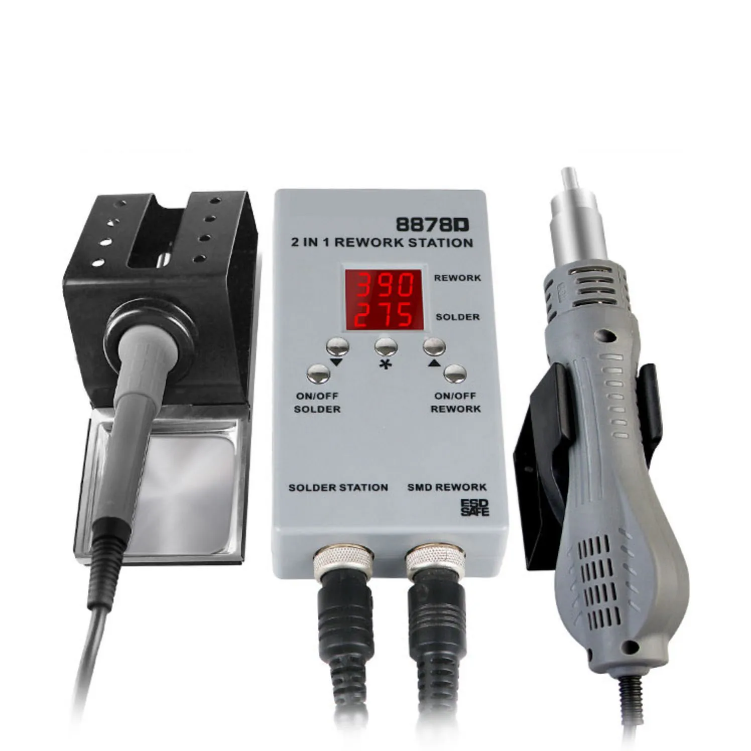 8878D EU 220V Double Digital 2 In 1 SMD Rework Soldering Station Hot Air Blower Heat Gun Welding Solder Iron Repair Tool