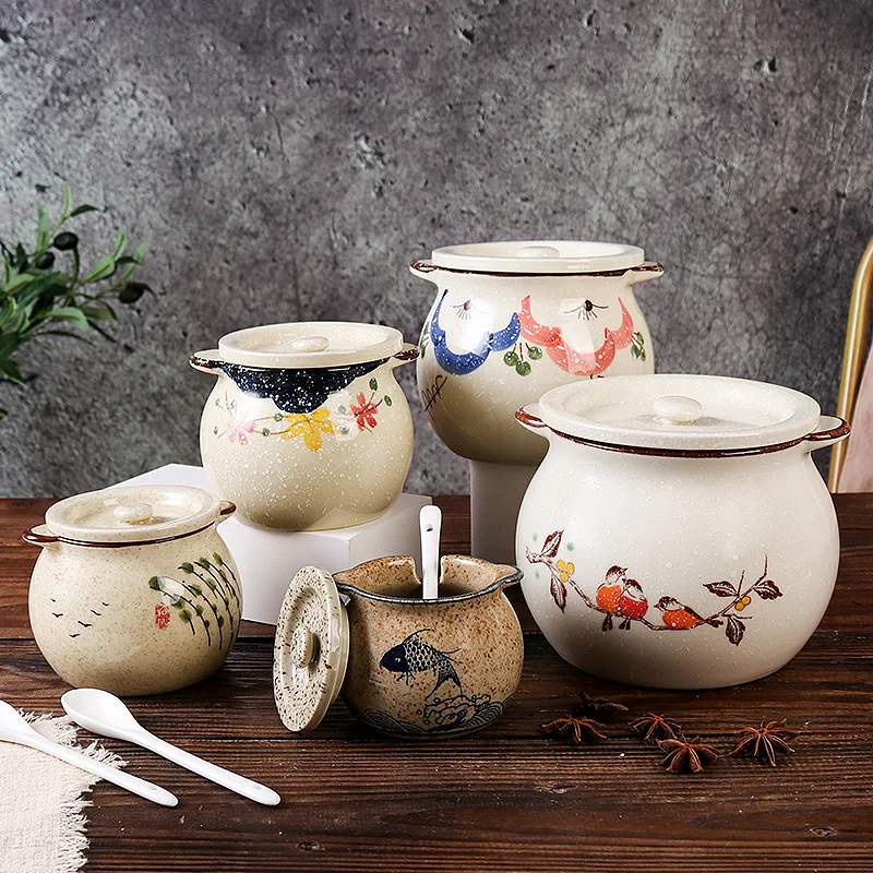 

HYS ceramic lard tank, high temperature resistant household kitchen oil splashed chili meat oil jar, chili oil jar
