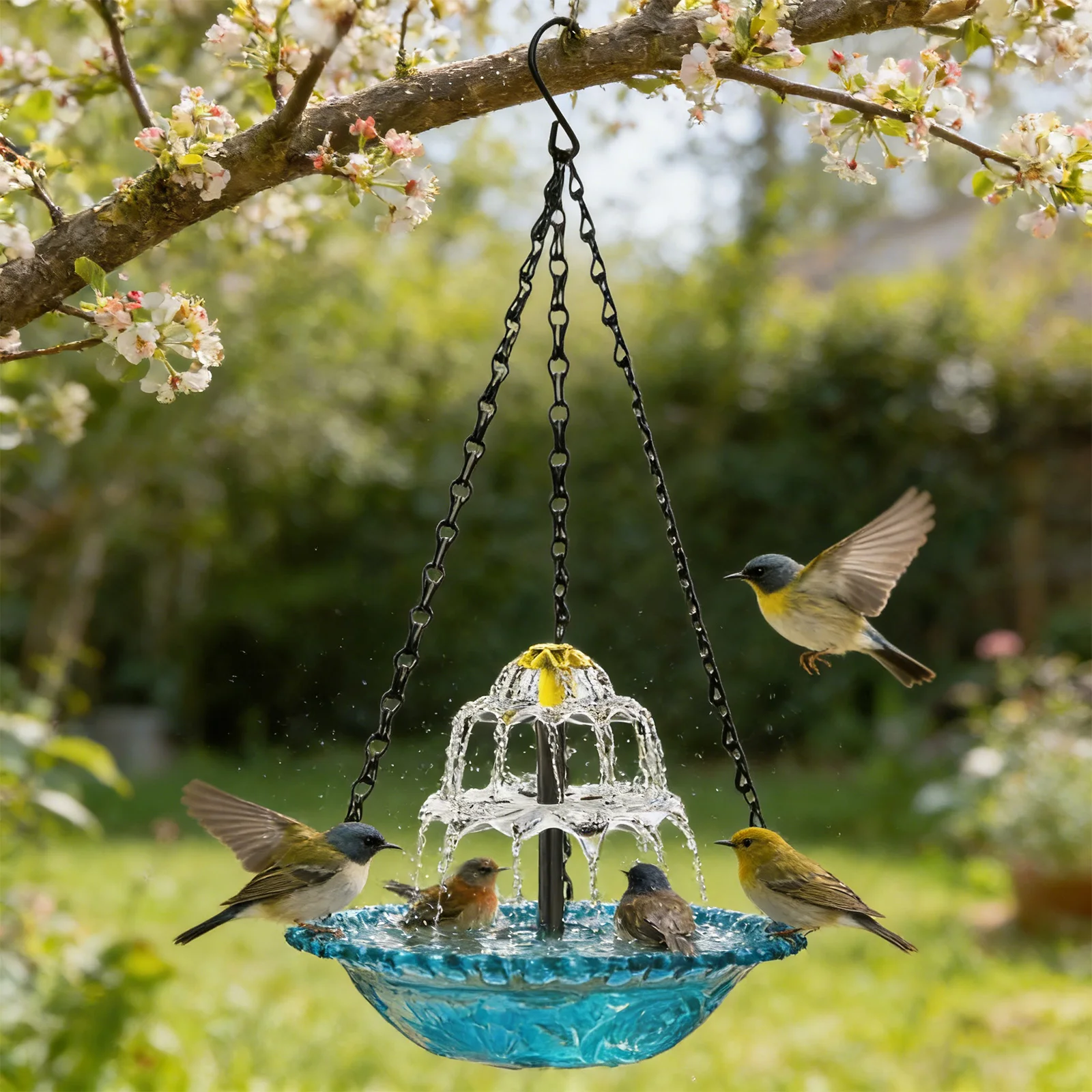 Solar Cascade Hanging Bird Bath Fountain Solar Powered Birdbath with Water Pump for Outdoor Garden Backyard Patio Lawn