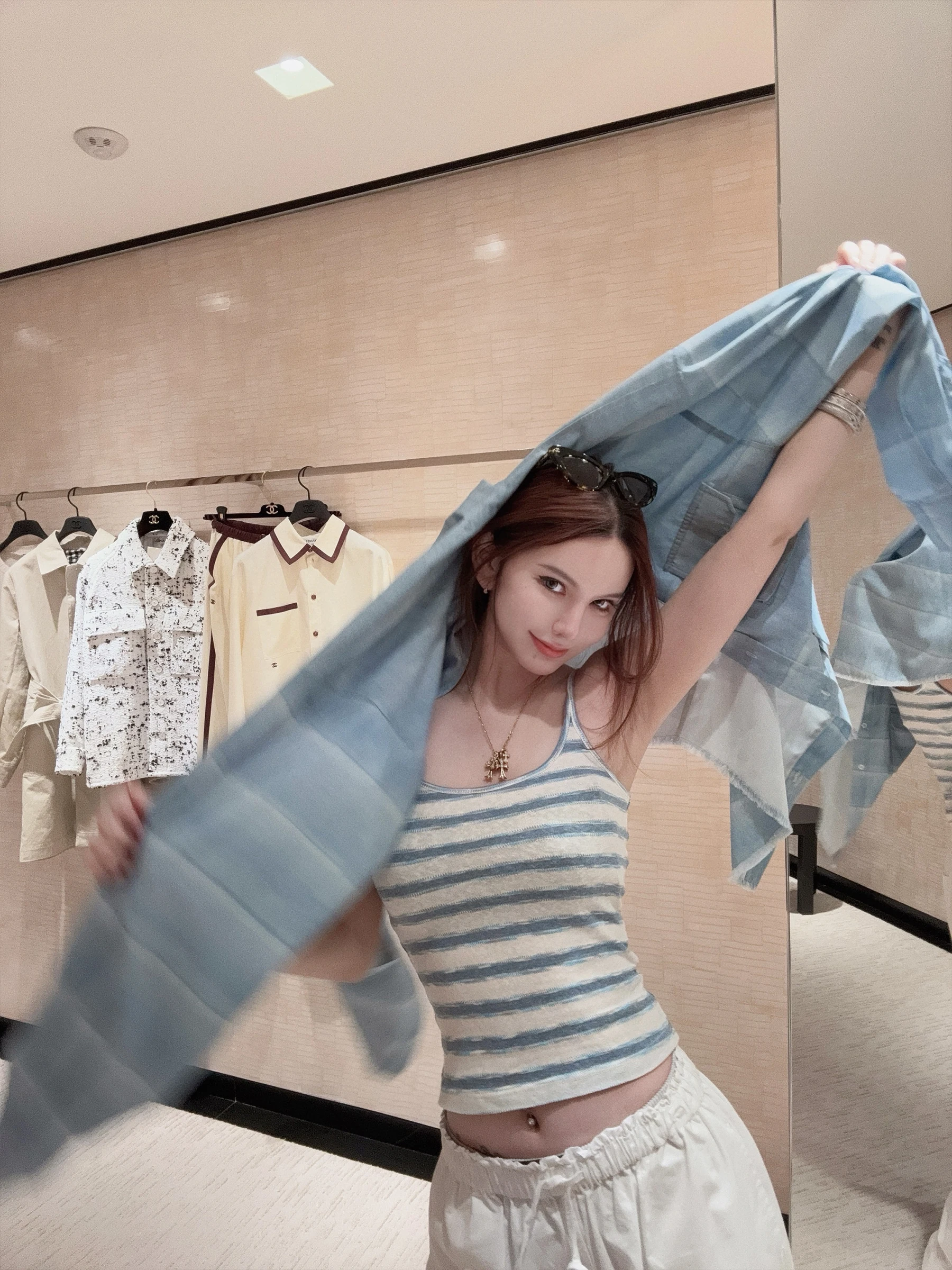 

Loose Long Sve Women's irt adient Stripe Spring Lazy Sle Sun Protection Open Cardigan Tube Top Two-Piece Set