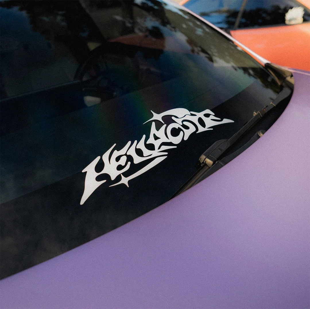 Hellacute JDM Banner Car Decal Windshield Rear Window Sticker Rocker Side Back Window Motorcycle Waterproof Decor