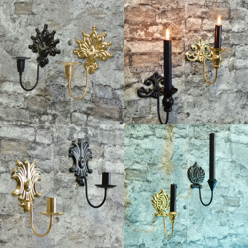 European Patterned Wrought Iron Wall Mounted Candle Holder Wall Decoration Candle Stand Retro Metal Candle Cup Centerpieces