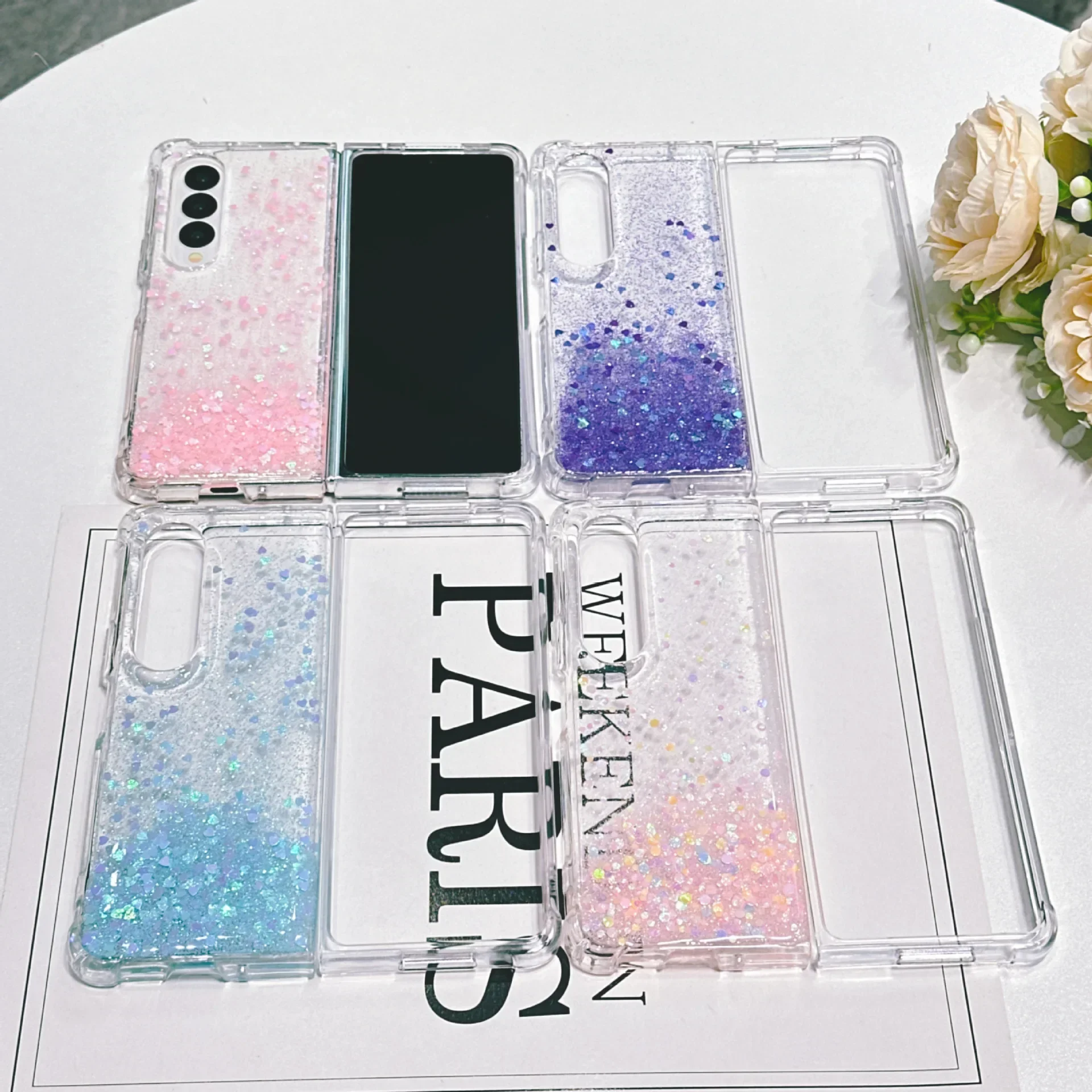 Transparent Gradient Glitter 5G Case For Samsung Galaxy Z Fold 6 5 4 3 Four Corner Shockproof Protection Hard Cover Accessories