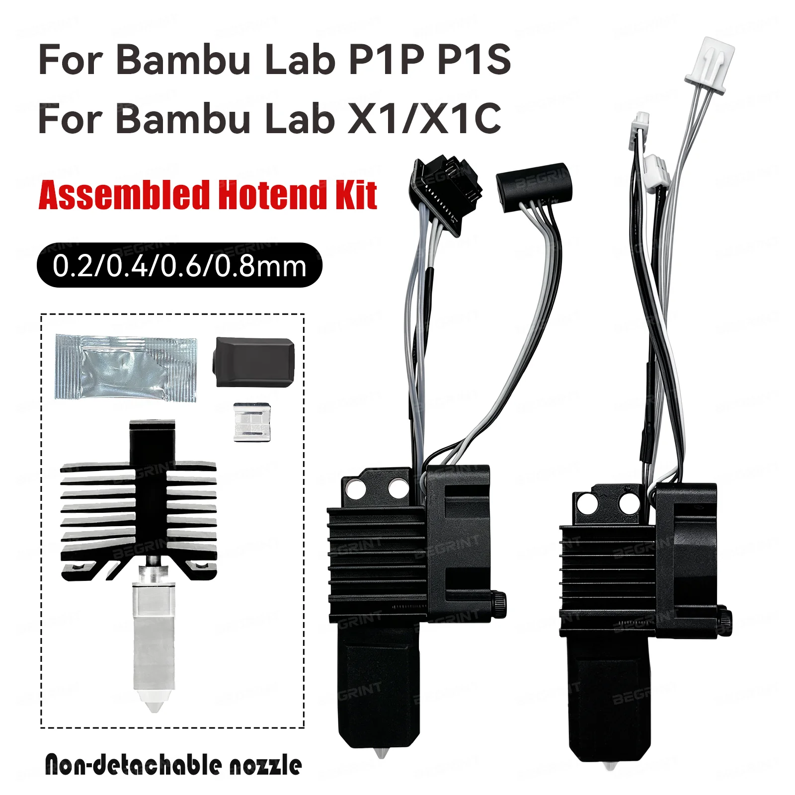 

Complete Hotend For Bambu Lab X1 X1C P1P P1S with Thermistor heater undetachable Hardened steel nozzle Bamboo X1 Carbon Hotend