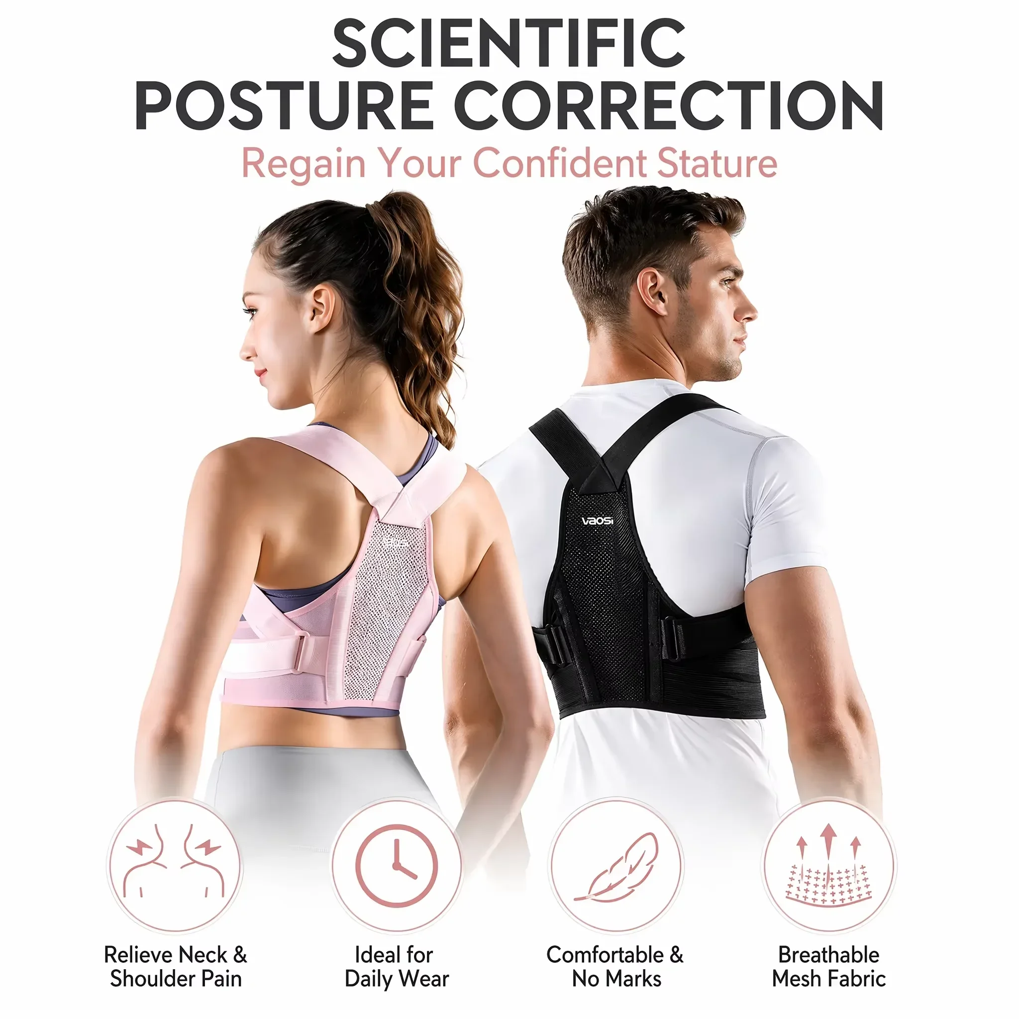 VBOSi Invisible Breathable Posture Corrector Adjustable Back Support Belt for Men Women Office Sedentary Use Prevent Slouching