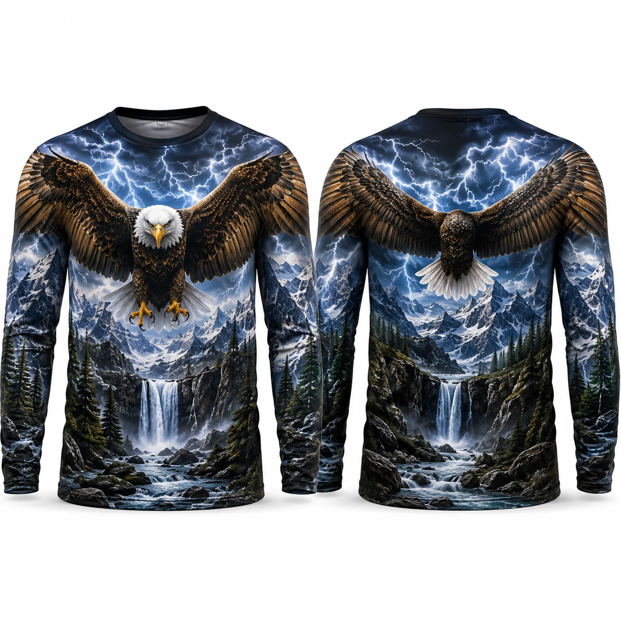 Thunder Eagle Mountain Long Sleeve T Shirt 3D All Over Print Unisex Outdoor Graphic Tee Casual Streetwear Gift Men Women