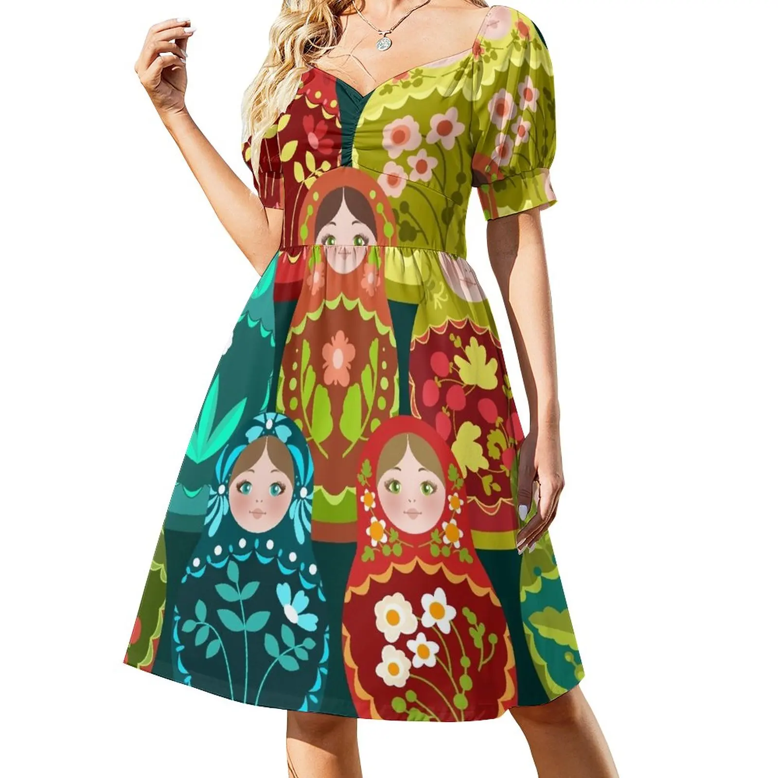 

Matryoshka Doll Pattern Sleeveless Dress dress for women summer purple dress womans clothing