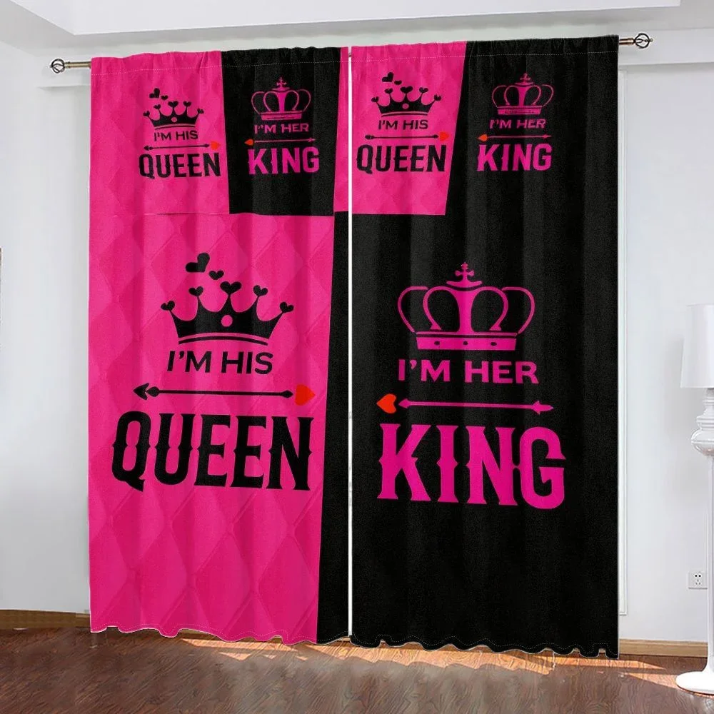 Romantic Couple Love Curtain Pair I'm His Queen I'm Her King Decorative Window Drapes for Bedroom Living Room Home Decor