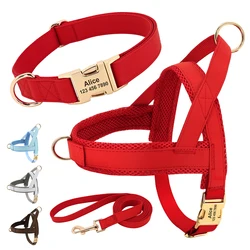 Collar de cuero personalizado para perros pequeños, medianos y grandes, conjunto de correa, chaleco de malla personalizado, identificación de mascotas