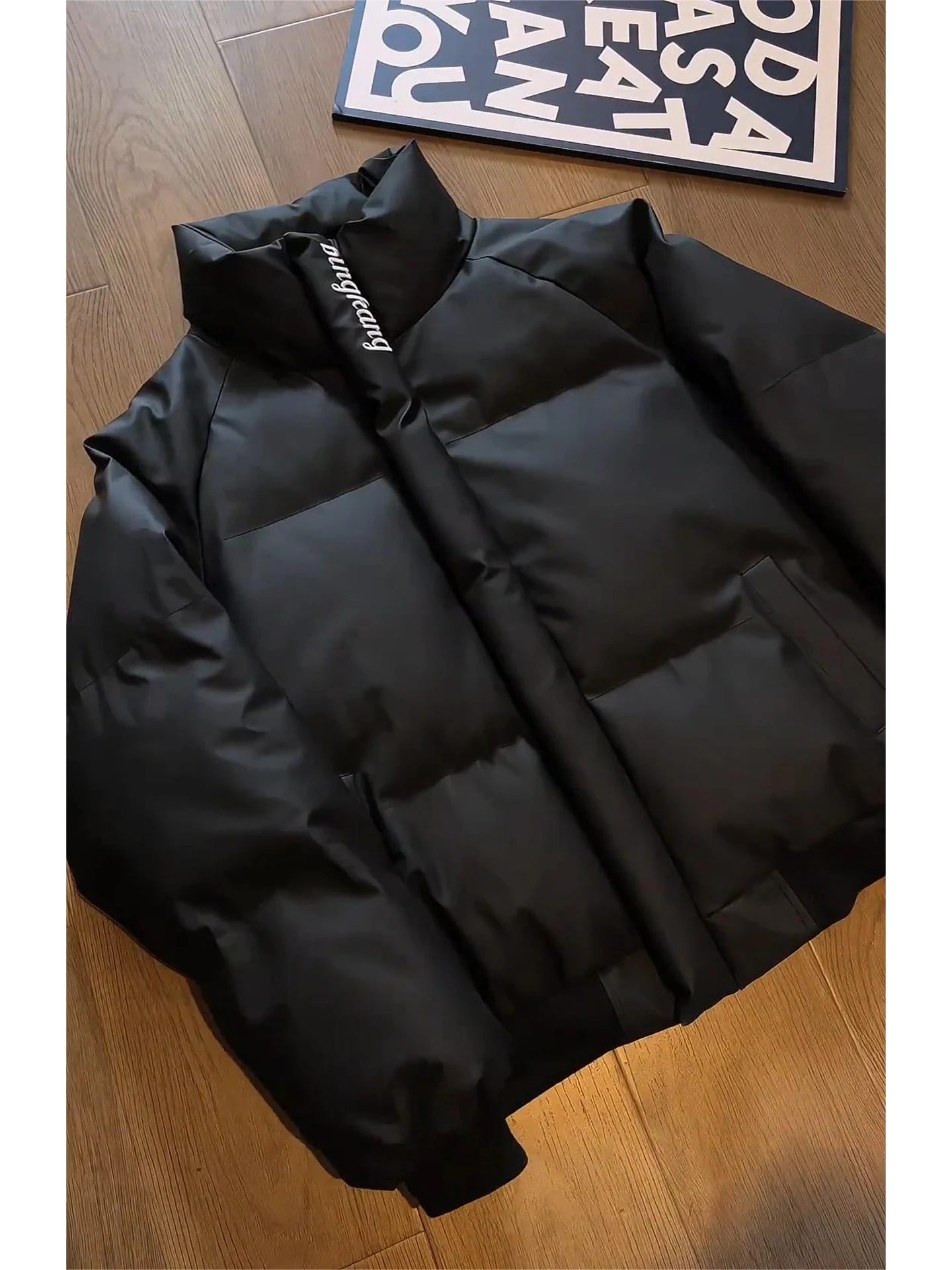 

Thiened Embroidered American PU Cotton Jaet Men's Winter Warm ort Coat Stand Collar Bread Sle Cotton Clothes