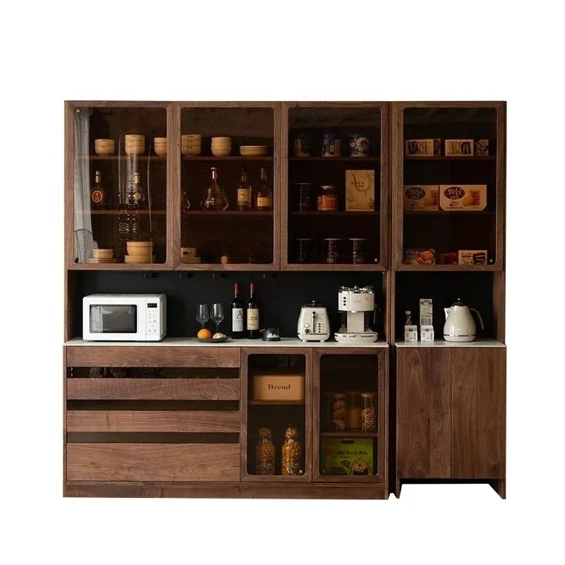 

NQ Dinner side wine cabinet, black walnut storage cabinet, rock slab solid wood integrated against the wall