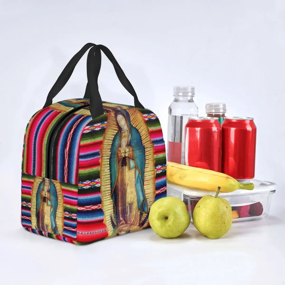 Our Lady Of Guadalupe Virgen Maria Zarape Insulated Lunch Bag for Women Waterproof Virgin Mary Catholic Thermal Cooler Bento Box