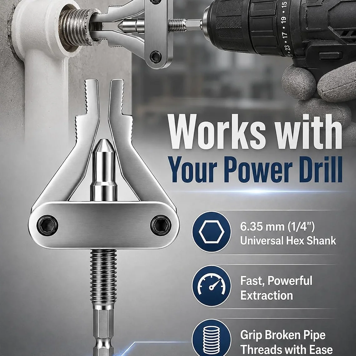 Broken Pipe Extractor Tool, Damaged Screw Bolt Thread Valve Remover Tool for 1/2