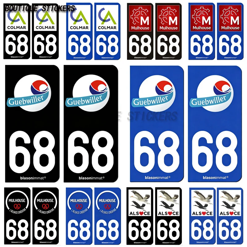 

2Pcs Autocollant plaque d'immatriculation française noir bleu 68 Mulhouse-Ville-Colmar-Agglo-Guebwiller-Ville-Alsace-Tourisme