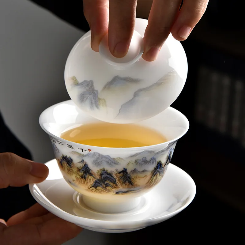 Ice Type Yangzhi Jade Ceramic Set Household Kung Fu Master Tea Single Cup Gift Box Wholesale