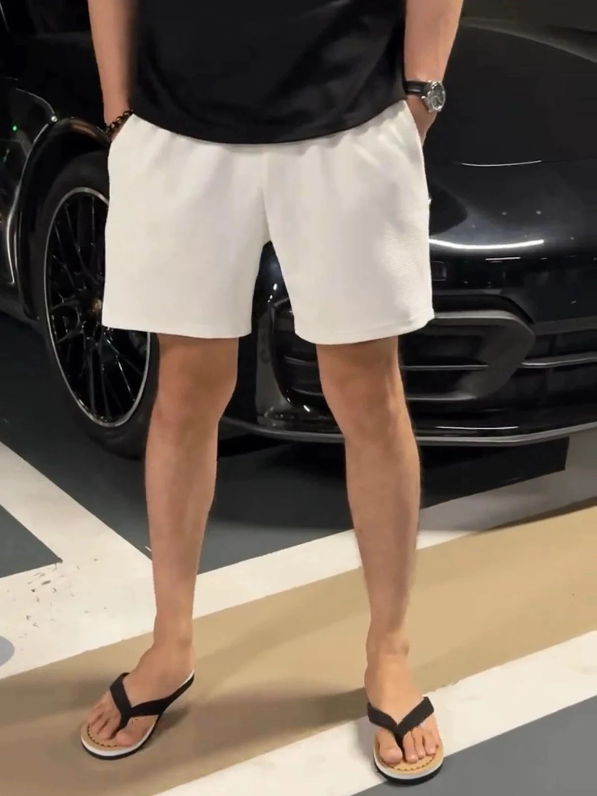 Summer Thin Luxury High-End Drapey Elastic Quick-Dry Shorts Men's High-End Lazy Style Loose Pure Color Four-Part Pants