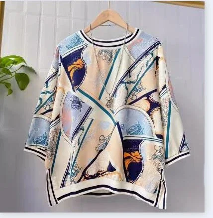 Print Chiffon Cardigans Shirts Women Vintage Long Sleeve Shirts Femme half  Sleeve Blouses Tops