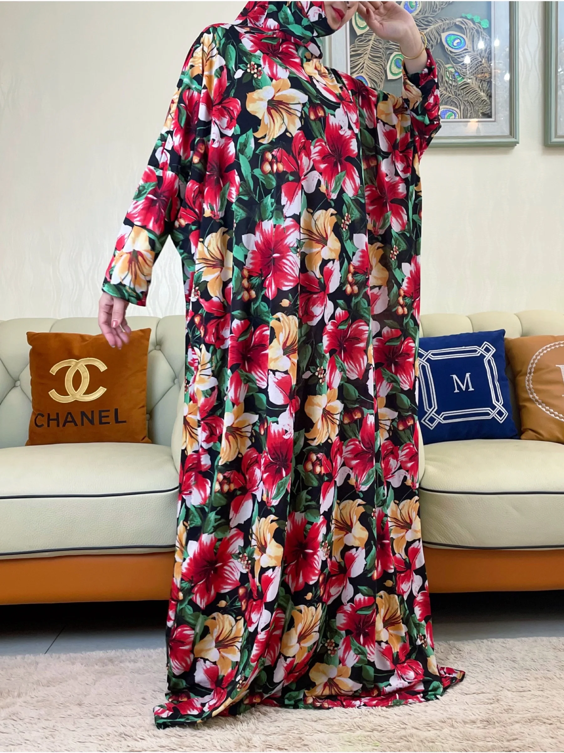 2023Women\'s Prayer Garment Ramadan Muslim Hooded Abaya Kaftan Abayat Islam Modest Prints Dress Robe Islamic Arab African Clothe