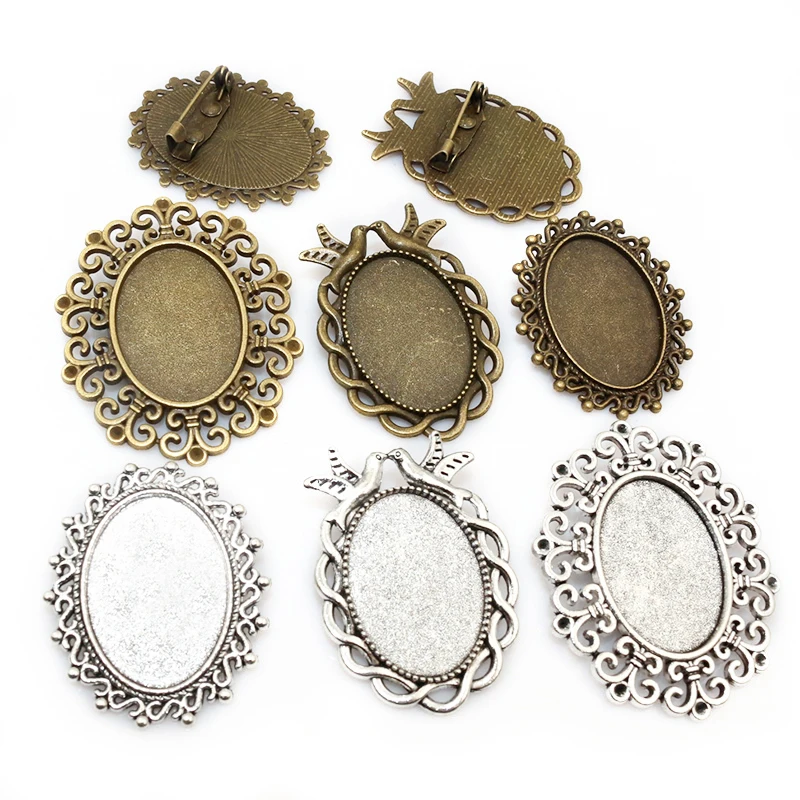 5 Stück 18x25mm Innen größe Multi-Styles Brosche Cabochons Leere Basis Setting Tablett Bezel DIY Schmuck Herstellung Zubehör Ergebnisse