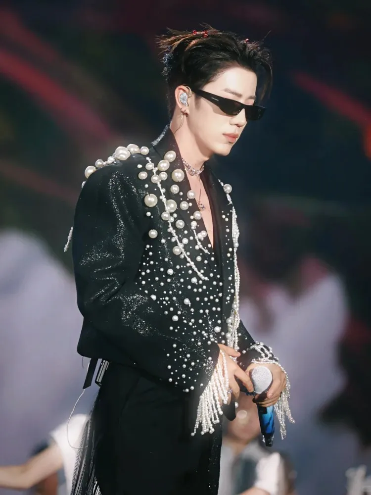 Luxury Handmade Pearls Beading Studded Stage Show Blazer Jacket Women Fashion New Designer Tassels Party Outerwear Suit Coat