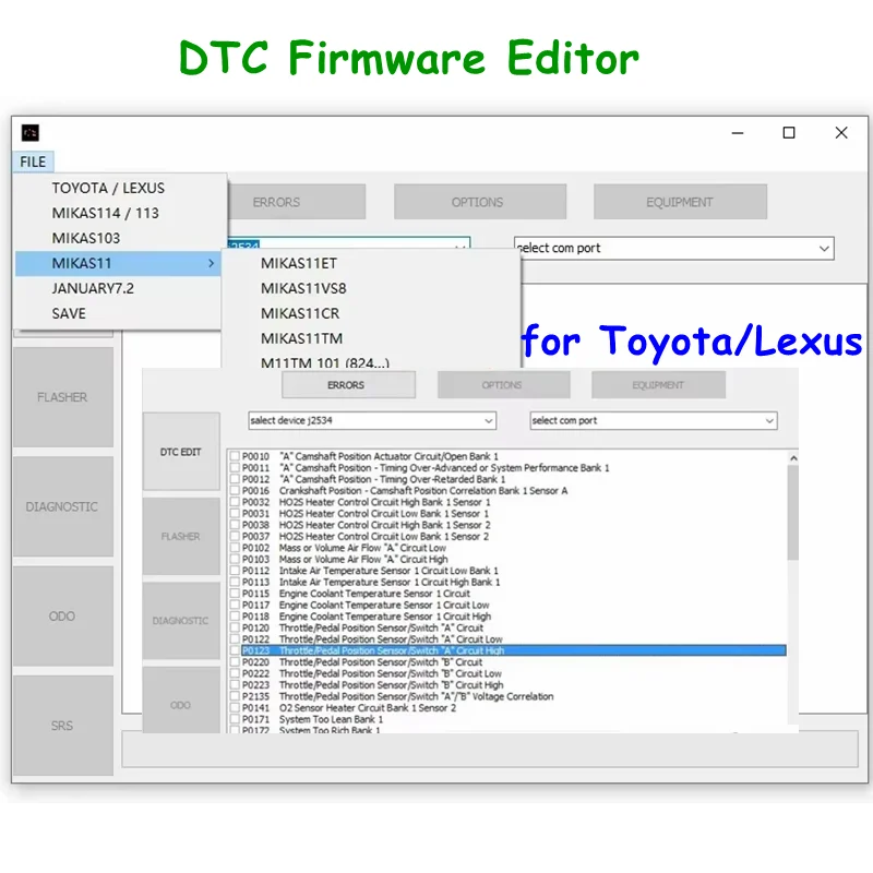 

Популярное программное обеспечение для Editor прошивки Toyota/Lexus DTC 2025 года, поддержка микроконтроллеров 76 футов, английская версия, программирование ЭБУ