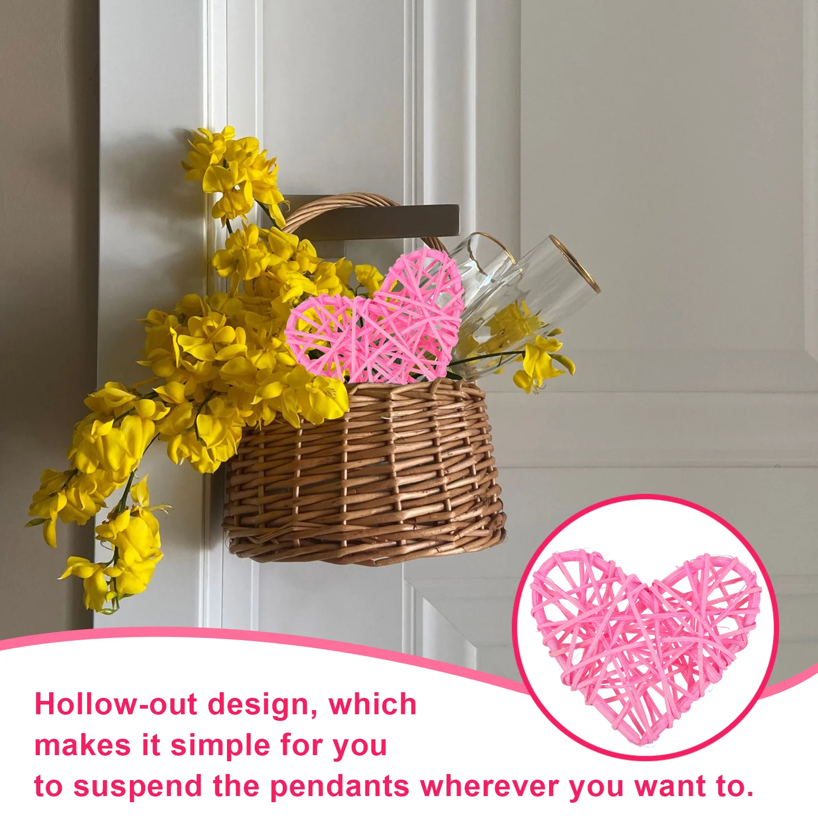 

4Pcs Rattan Woven Heart Shape Ornament Lightweight Hanging Pendants for Home Decor Rattan Woven Hanging Decor Wicker Balls