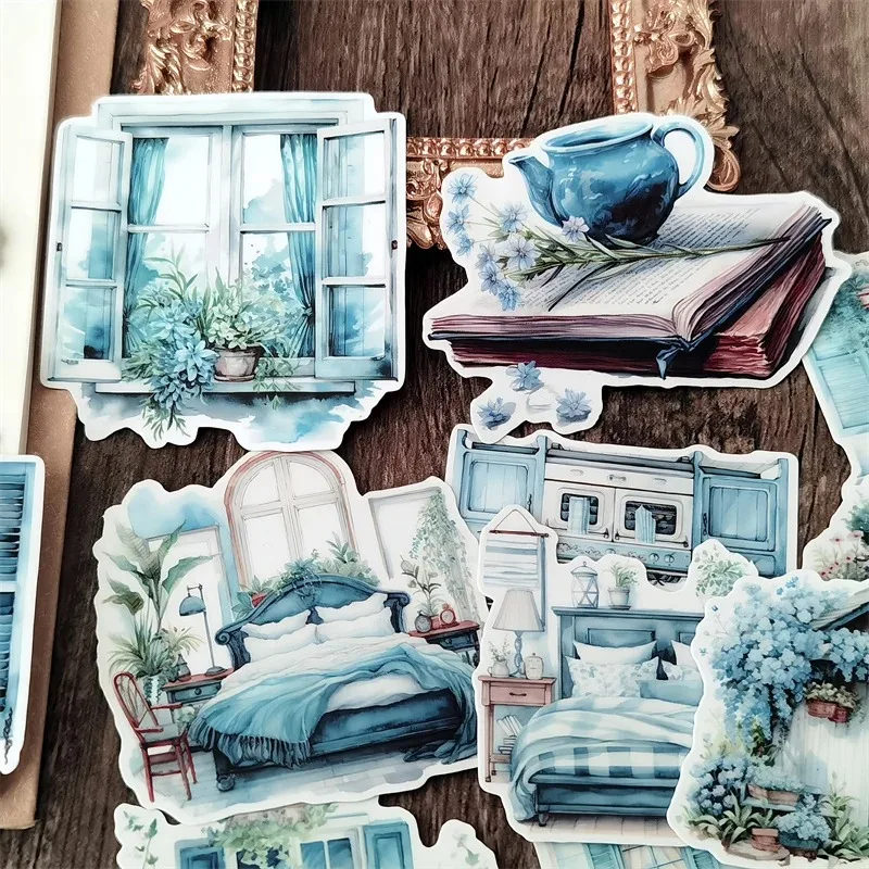 Cute Hand-painted Blue Plant windows Colorful Decoration Sticker Scrapbooking Material Paper Pack Daily Dressing Decor