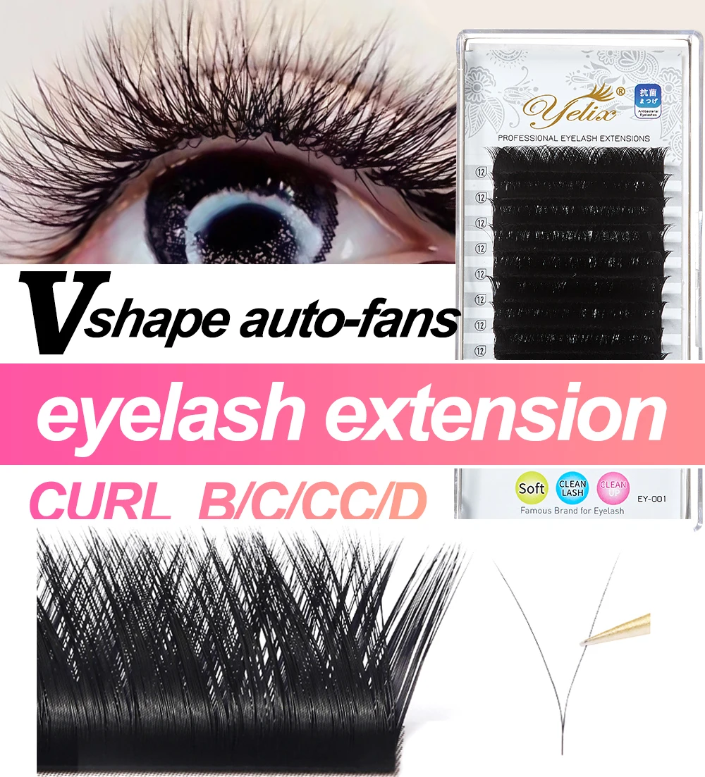 Yelix V-Form Auto Fan Vorgefertigte Wimpernverlängerungen Tray Cross Root Design Flauschiges Volumen Großhandel Salonbedarf Großhändler – Detail 1