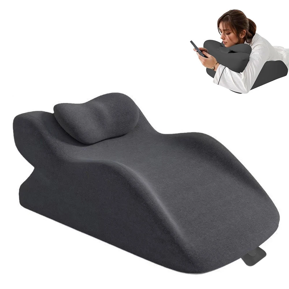 Bed Multifunctional Ergonomic Wedge Pillow with New Prone Position for Reading, Unique Curved Design, with Washable Cover