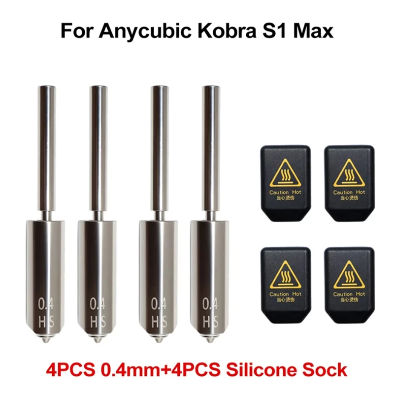 4Pcs 0.4mm Nozzle with Silicone Sock for S1 Max Heatbreak Hotend Quick Install Extruder Hotend Parts [No.3 Elnic]