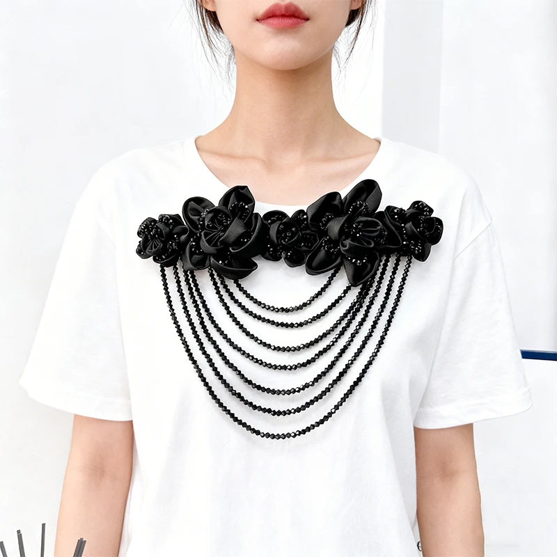 يدوية الصنع النسيج زهرة كريستال شرابات الكتف زهرة الترتر حبة بقع الخياطة الملابس فستان الزفاف DIY بها بنفسك الملحقات #3