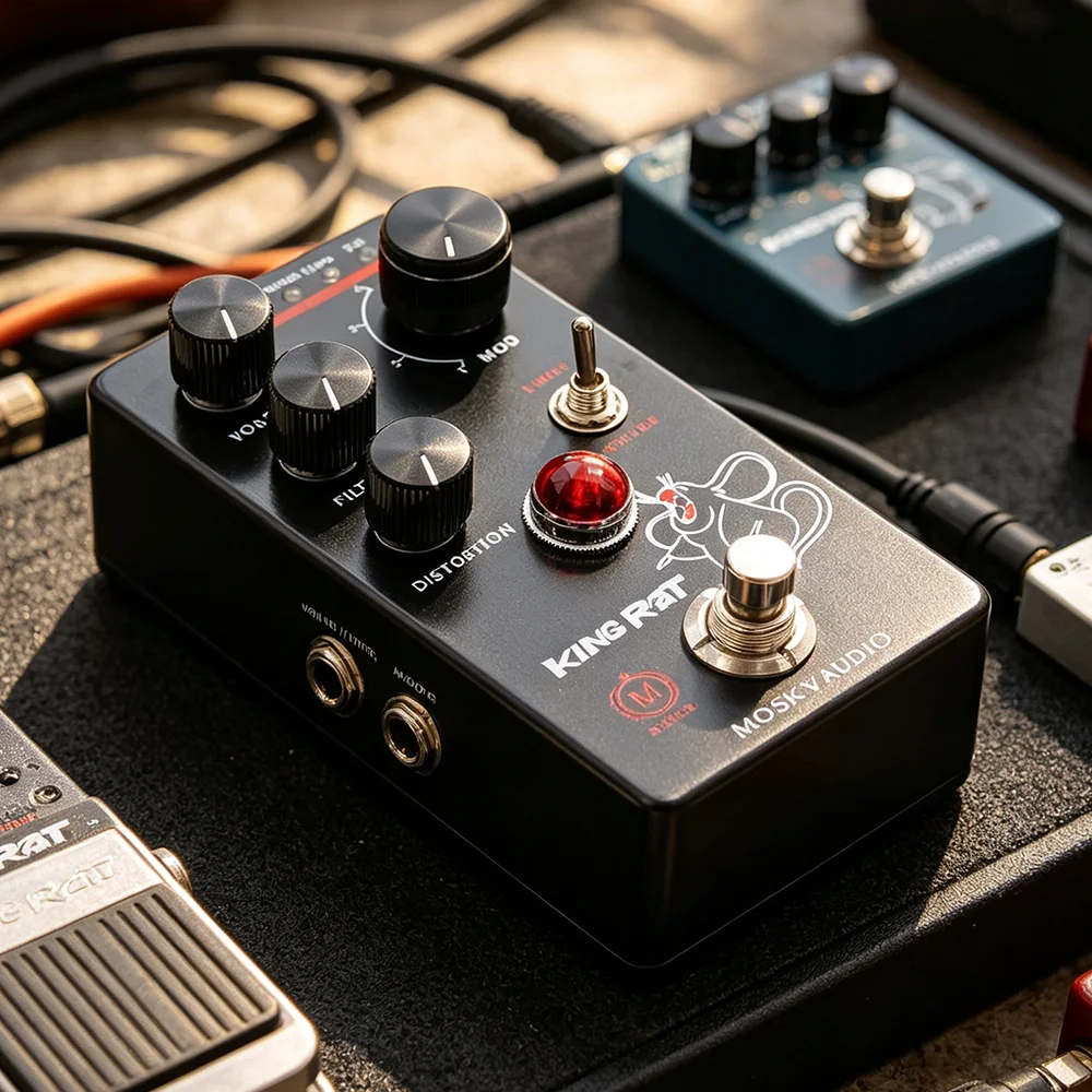 MOSKYAUDIO Distortion Electric Guitar Effects Pedal King Rat 4 Selector Buttons for Guitar Bass Overdue Effect Stompbox