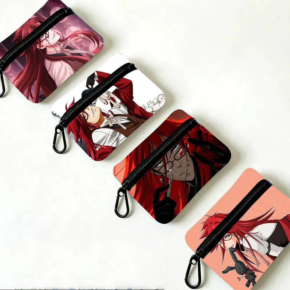 Grell Sutcliff Anime Black B-Butler Oxford Fabric Wallet With Zipper, Hanging Multifunctional Bag For Credit Cards, Keys, Coins