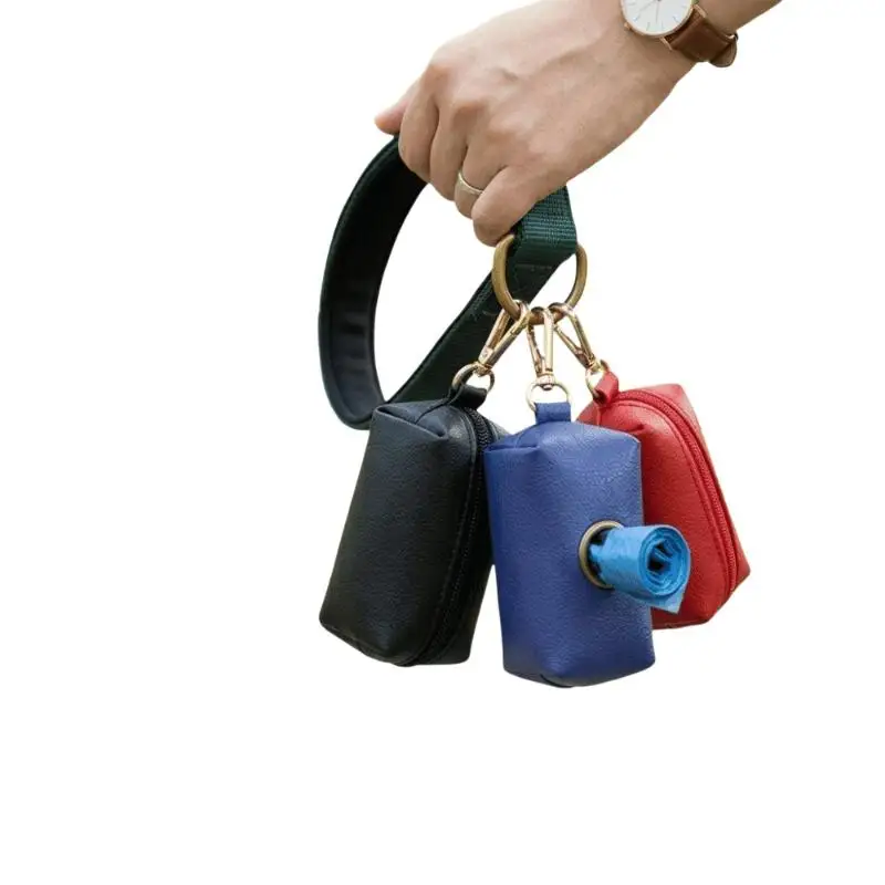 Waterproof Fabric Pet Poop Bag Holder Zipper Closure Mini Size Dog Waste Dispenser Lightweight Solid Color Waste Bag Storage