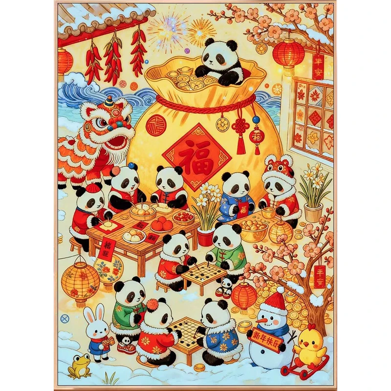 

9ct 100x75cm Panda Lucky Bag New Year Embroidery DIY Printed Kits Cross Stitch Needlework Set Home Decor Crafts 72 Colors