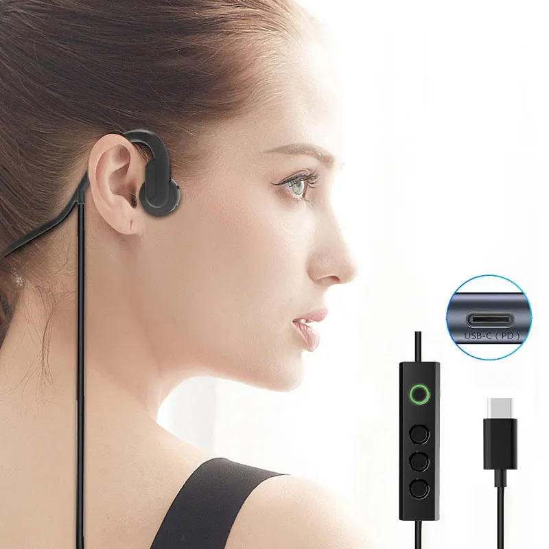 Type C Wired Bone Conduction Earphones with Microphone Mute Call Availabble for Mobile Notebook Telework Playing Gamer Bud Music