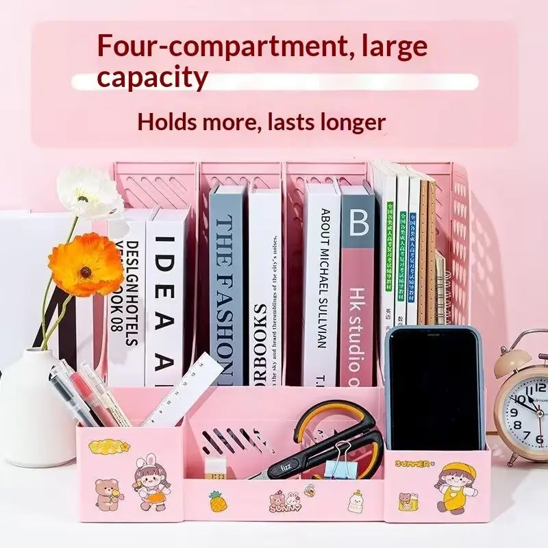 [MOA]Multi-Layer A4 Document Holder Rack PP Material Desk Organizer With Storage Box And Bookshelf For Office Supplies File Rac