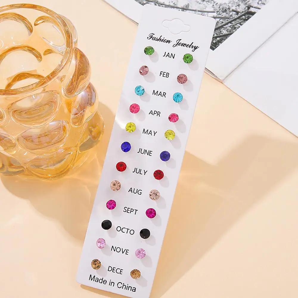 12Pairs Earrings Simple and Stylish Colorful Rhinestone Fashionable Lip Earrings in Random Colors Shiny Body Piercing Jewelry