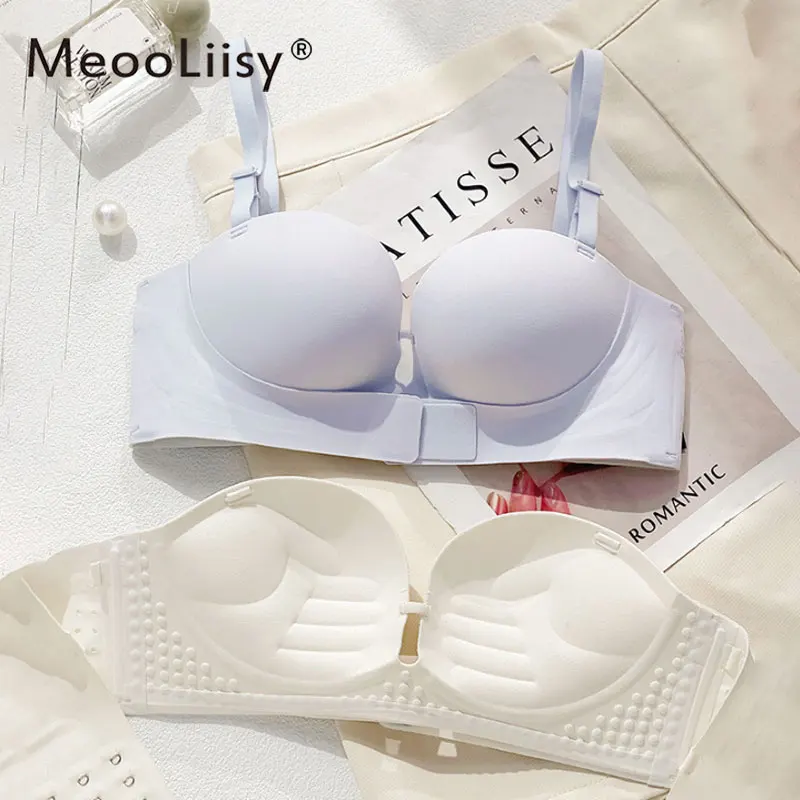 MeooLiisy Push Up Non-slip Strapless Invisible Lingerie Seamless Front Buckle No Wire Bra for Woman Simple Comfortable