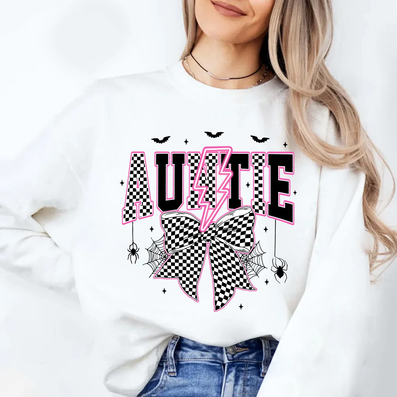 Spooky Auntie Round Neck  Print Cute Little Fresh Sweatshirt Women's Casual Home Wear Versatile Women's Round Neck