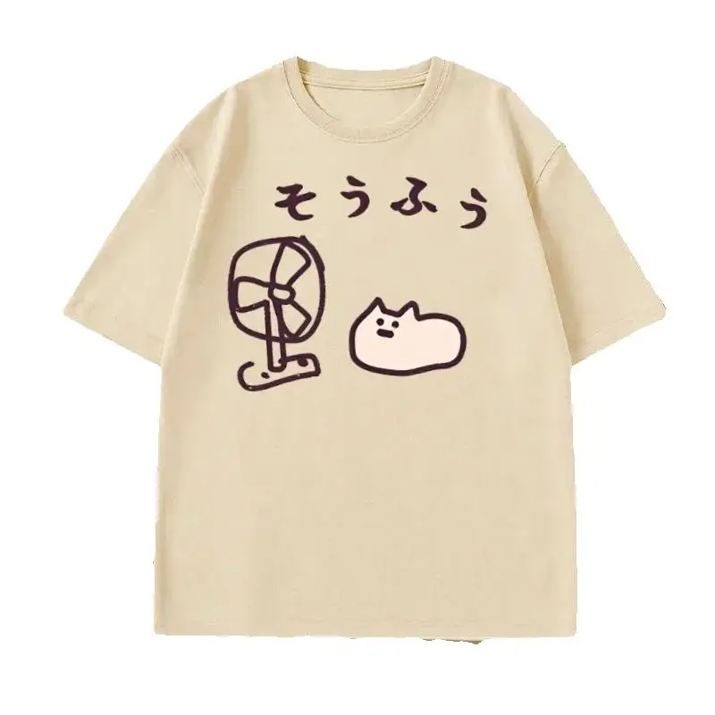 

Cool Japanese Style Fan Cat T-shirt Women Funny Short Sleeve Tshirt Graphic T Shirts Summer Streetwear Pritned Tees
