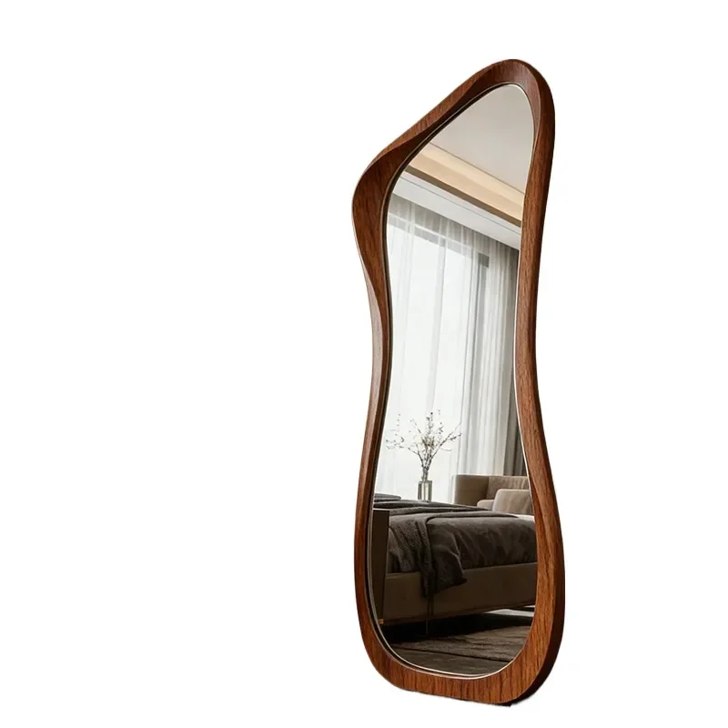 for Wabi-sabi Full Length Mirror Irregular Wood Art Special Shaped Living Room Entrance Wall French Medieval Full Body Mirror